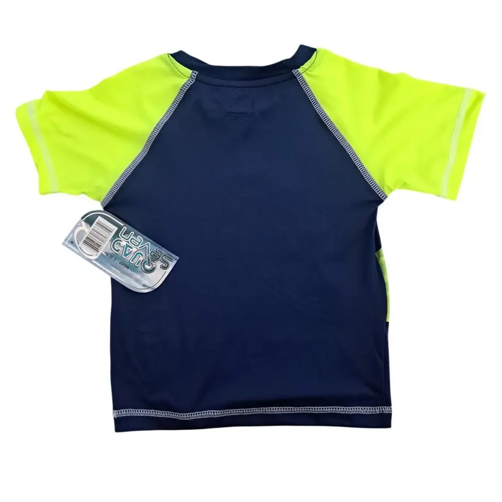 Boy's Navy Neon Yellow Crocodile Two Piece Rash Guard Swim Set 18Months   NWT
